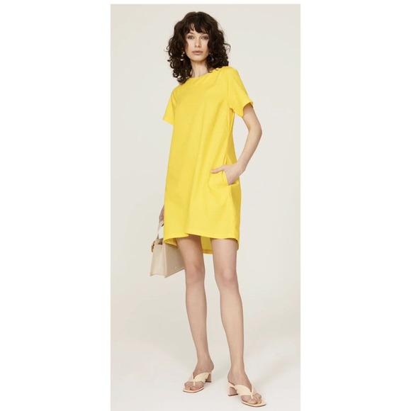 Osman Yousefzada Collective T-Shirt Dress in Yellow 6 Mini Aline W/ Pockets - Picture 1 of 7